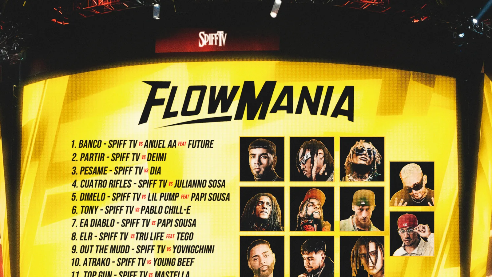 Flowmania — tracklist sobre el escenario dorado