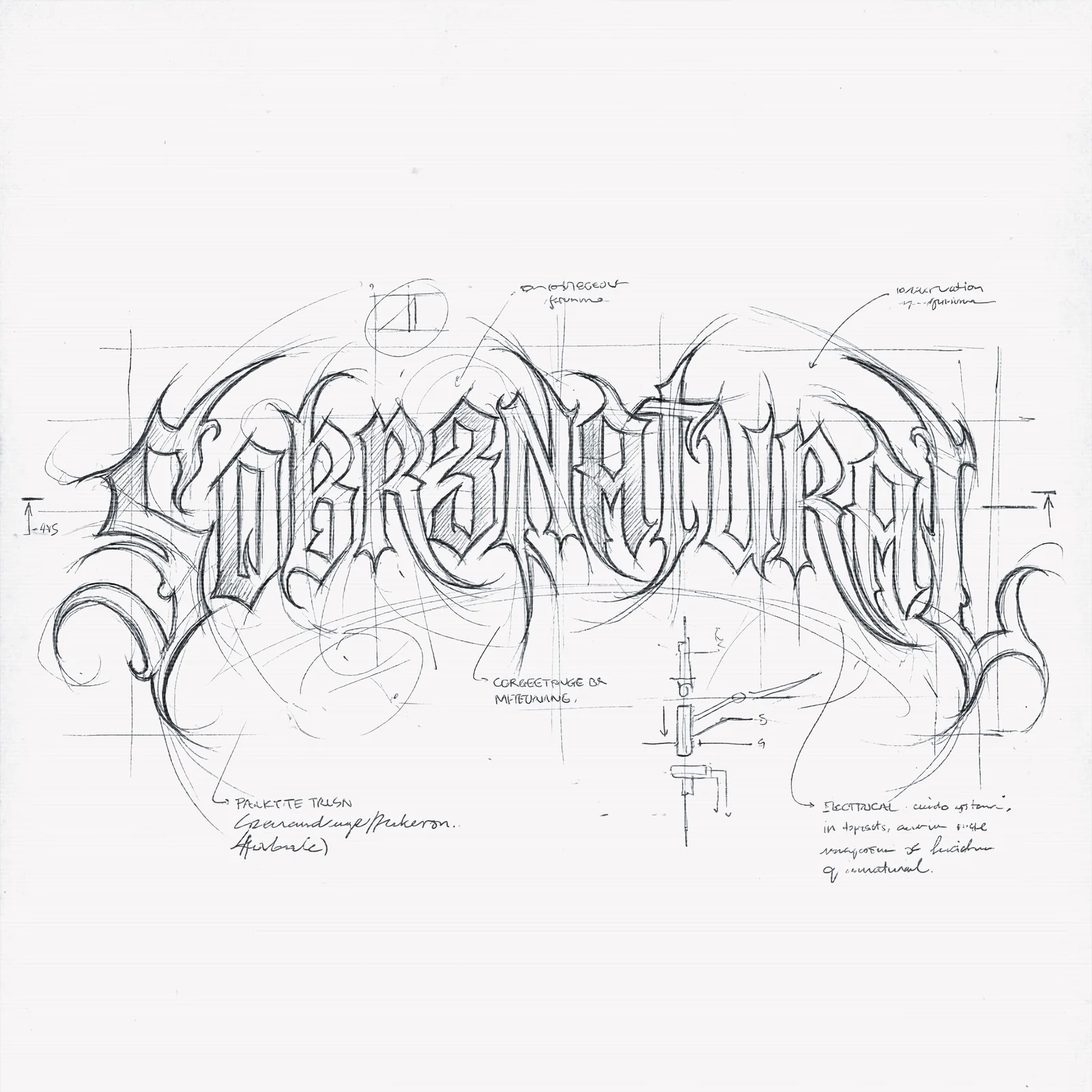 SOBR3NATURAL — boceto a lápiz del lettering del título
