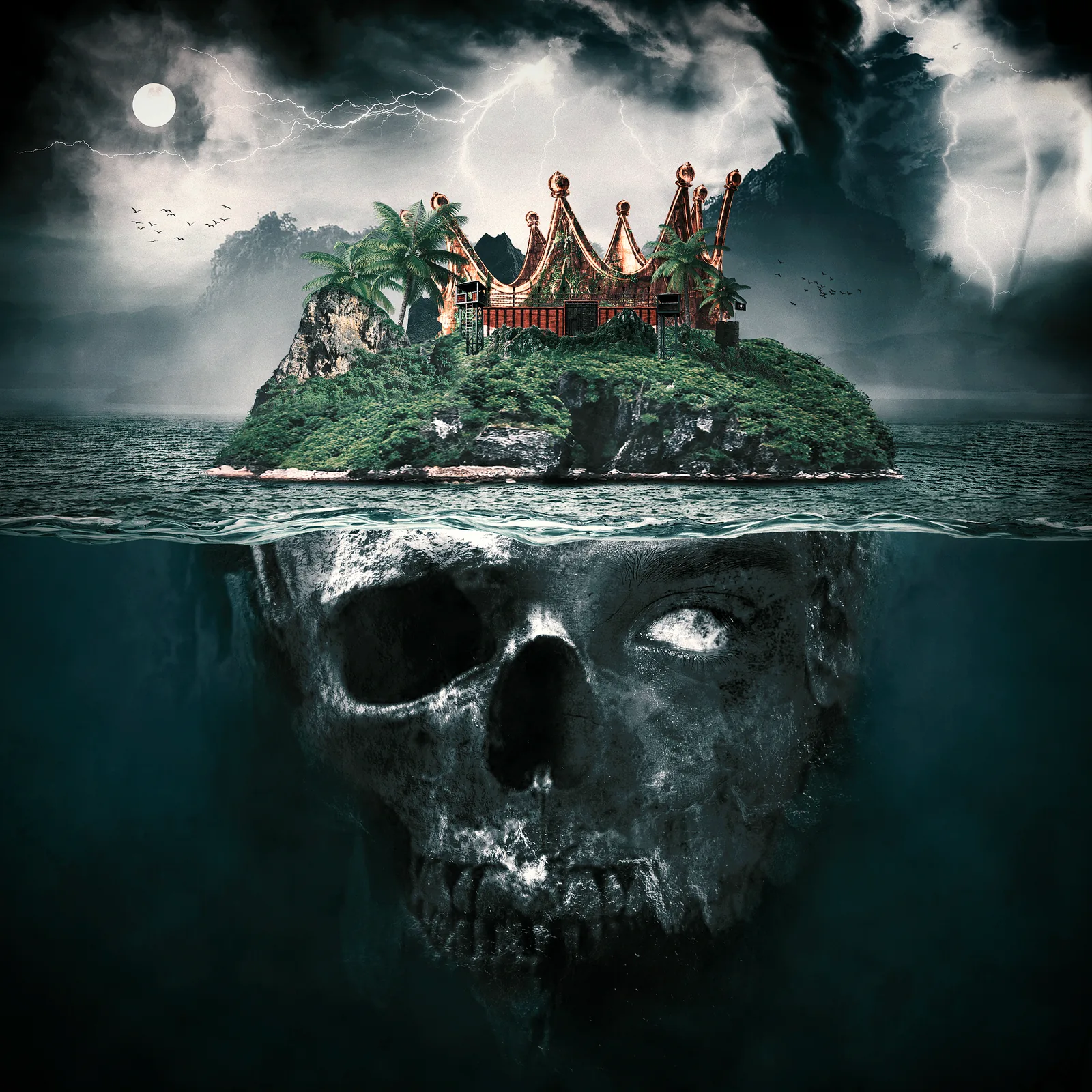 Trap Island — arte de la isla con la calavera sumergida