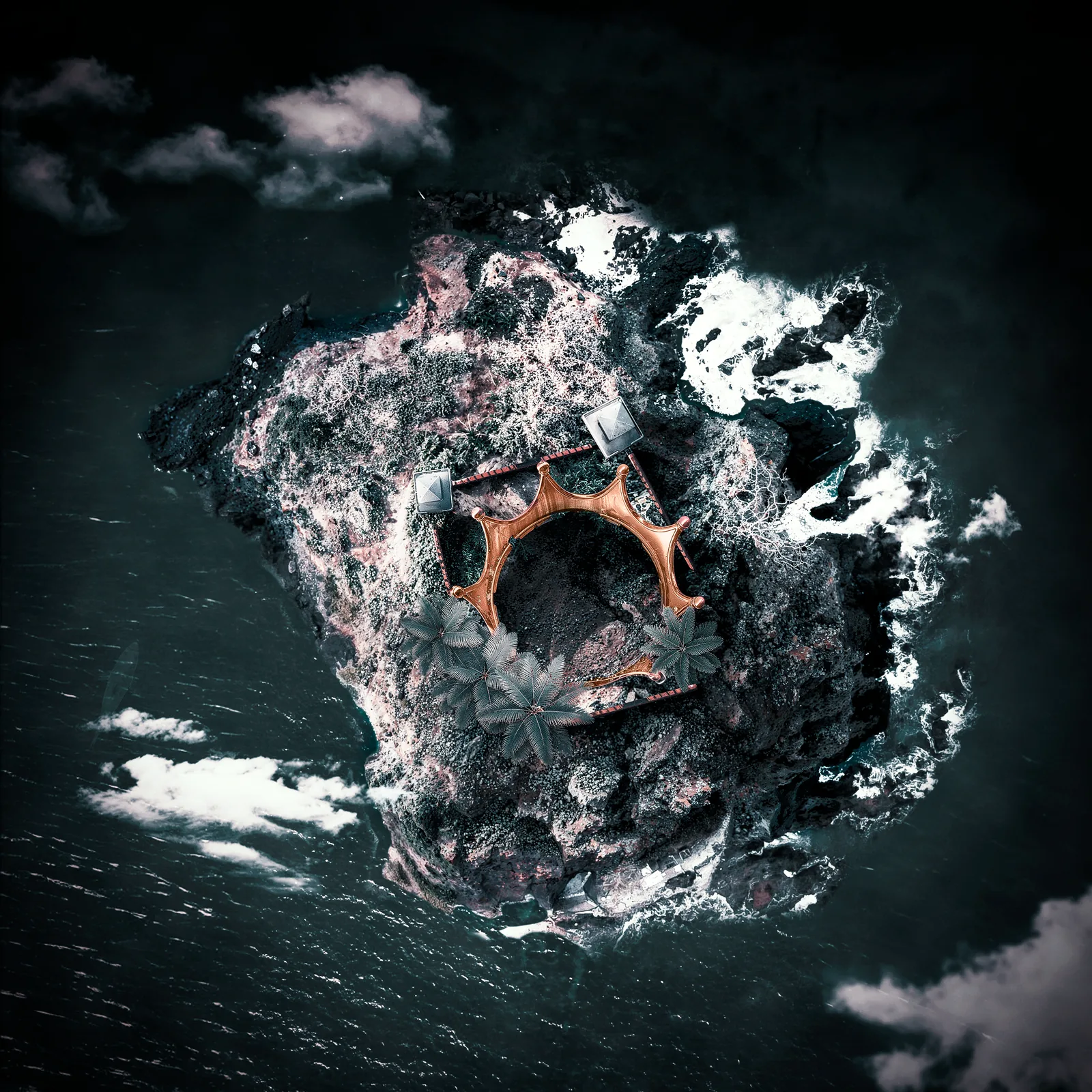 Trap Island — vista aérea de la isla con la corona