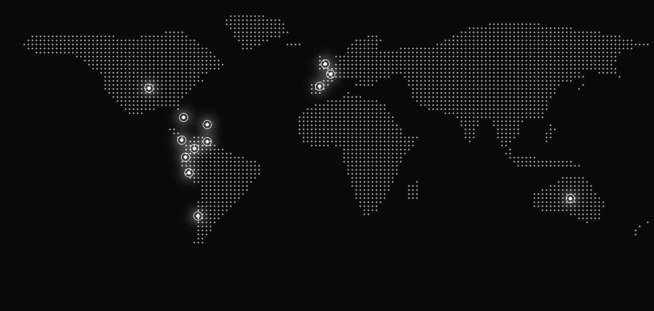 Mapa de los países donde Gustavo Chourio ha trabajado con artistas